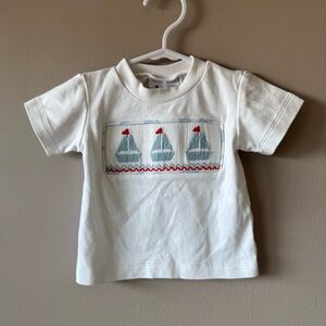 Delaney Smocked‎ Sailboat White T-Shirt 100% Cotton Size 3 Months